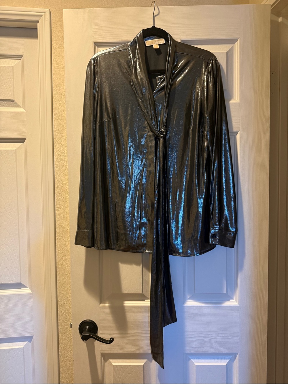 Michael Kors Metallic Charcoal Button Down Blouse